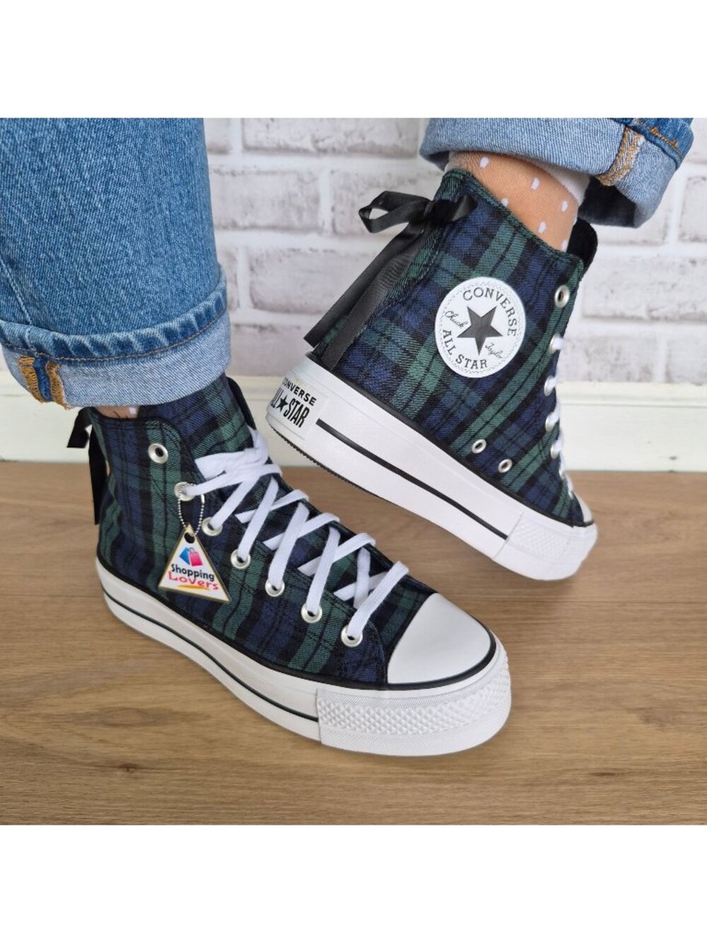 Converse Chuck Taylor Lift Platform Plaid Sz 8 Womens shoes Sneaker Navy A13879C